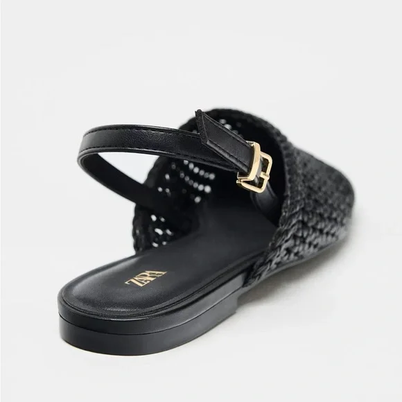 Zara Black Woven Slingback Flats - Picture 2 of 4